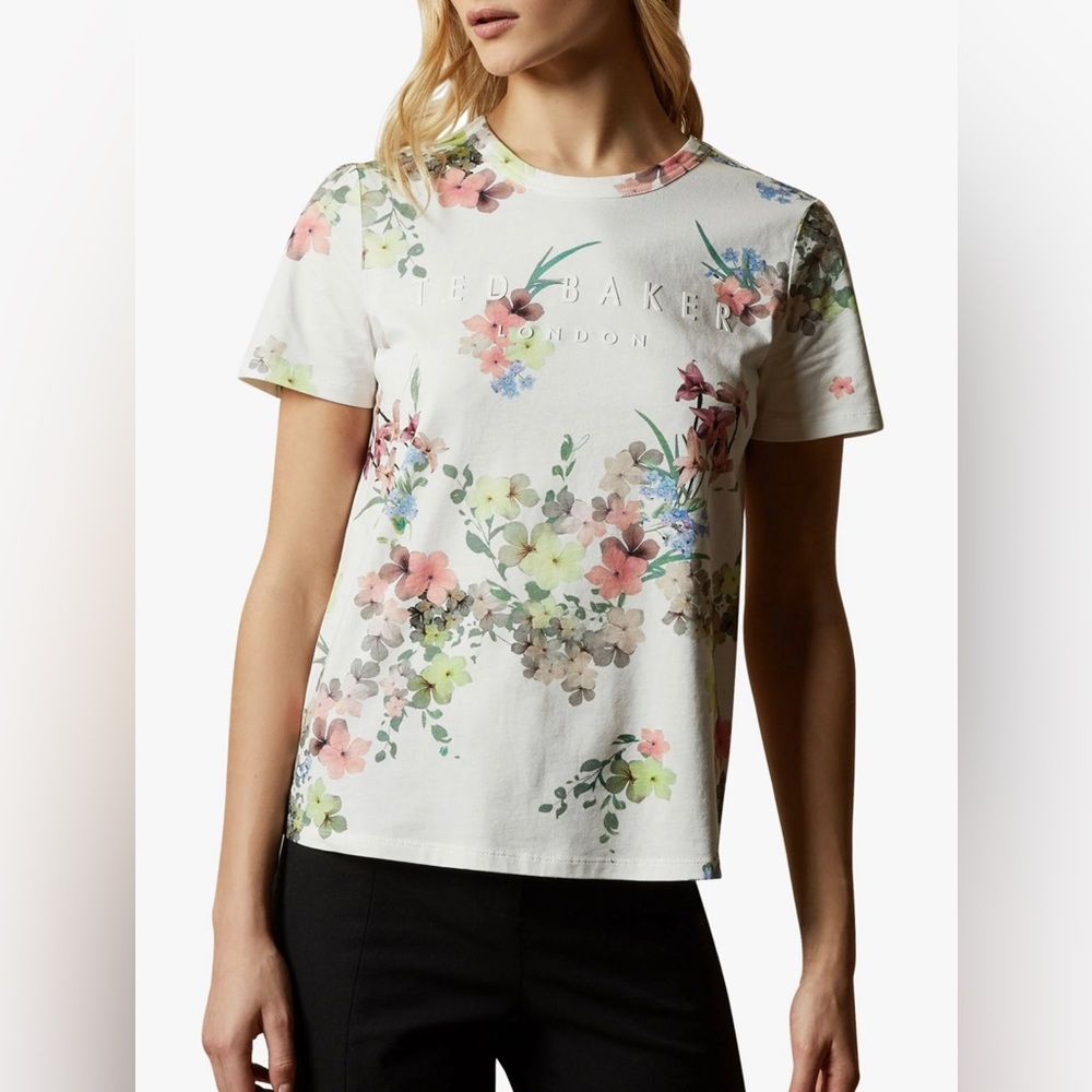 Ted Baker Pergola Branded T-shirt White Multi Floral Size  2